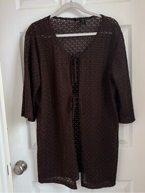 Brown Crochet Tie-Front Cover up Anne Cole